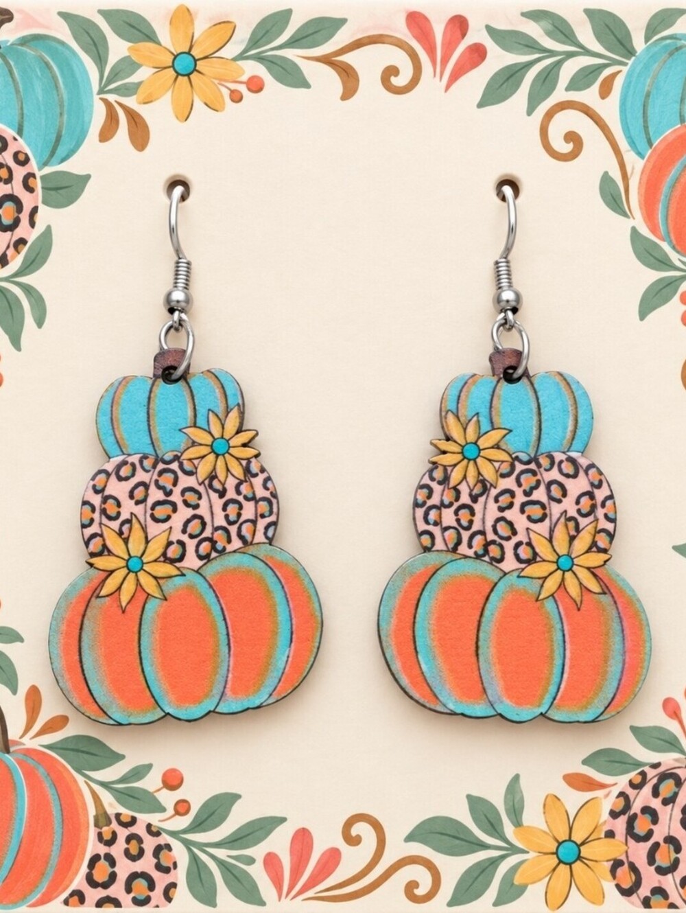Trendy Stackable Pumpkin Thanksgiving Fall Halloween Wood Earrings